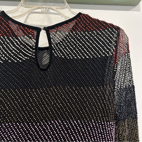 H&M STUDIO BEADED Stripe LONG SLEEVE MINI DRESS WOMENS SIZE 12 - Picture 9 of 16
